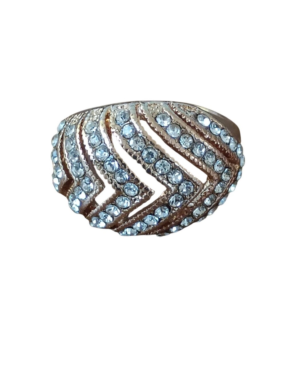 Ring Size 7.5 Crystal Chevron Dome Ring Crystal Stones Fashion Statement Jewelry